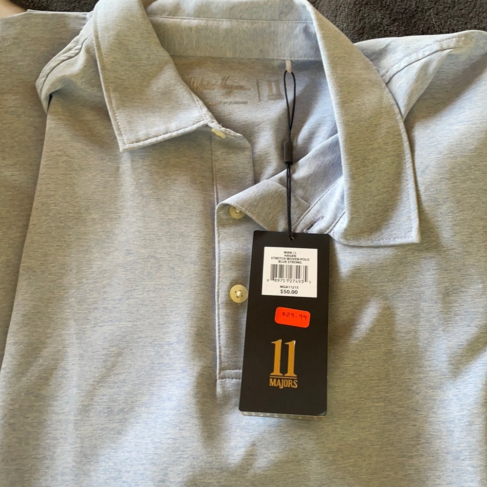 Walter Hagen NWT blue stretch woven polo size L golf